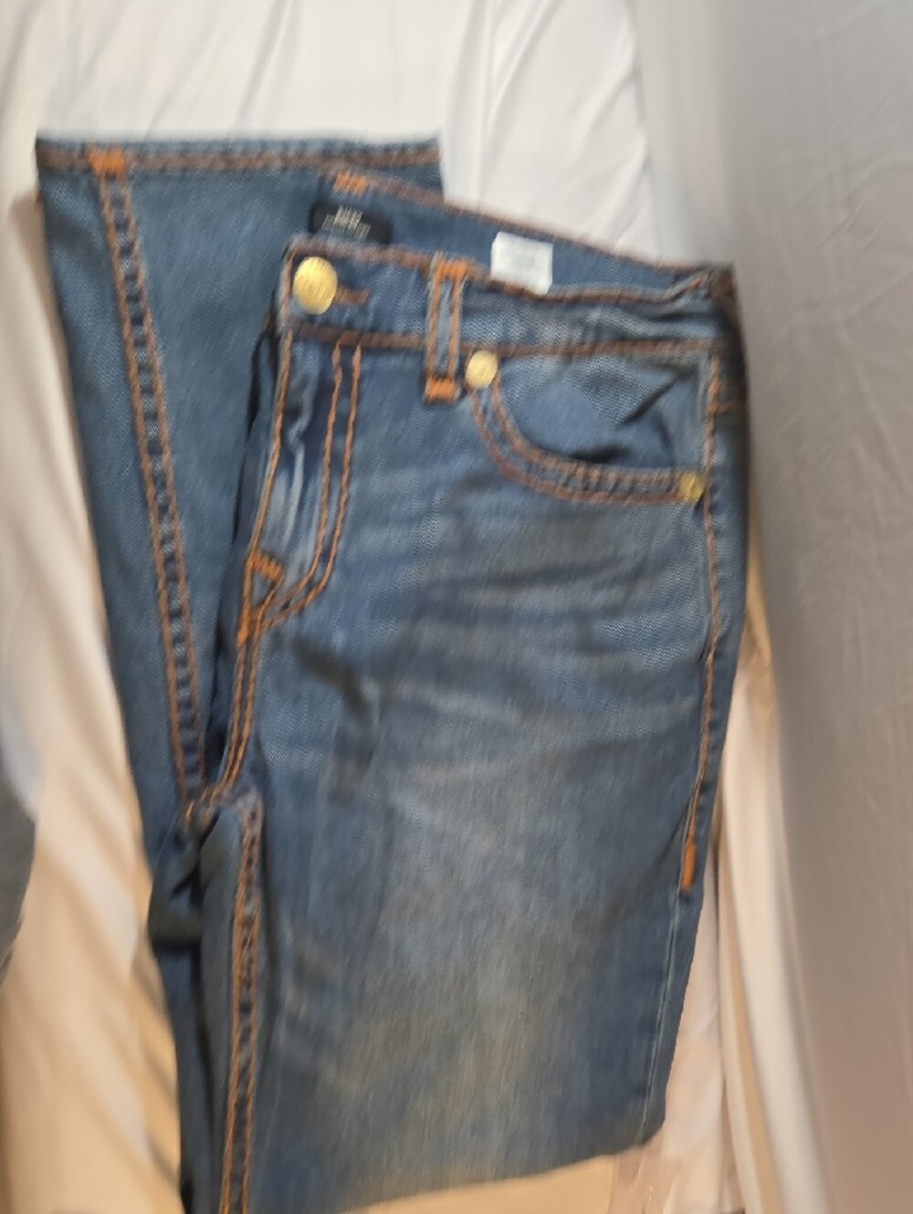 True Religion Blue Bootcut Jeans with Red Rose Embroidered Pocket - Picture 4 of 7